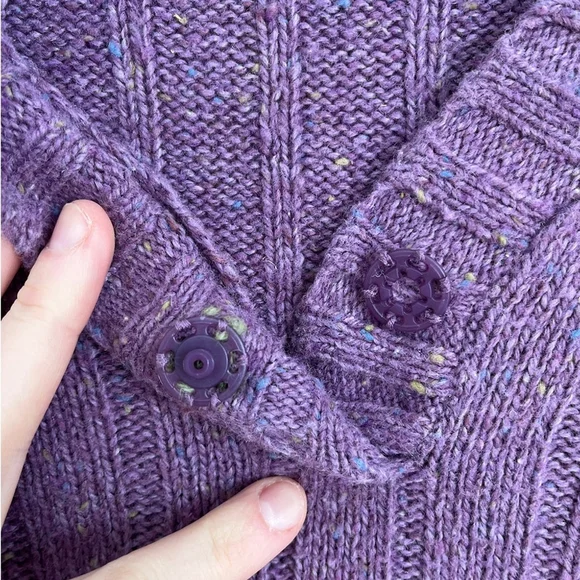 Woolrich Vintage Purple Speckled Snap V Neck Sweater Size Small - Picture 4 of 10